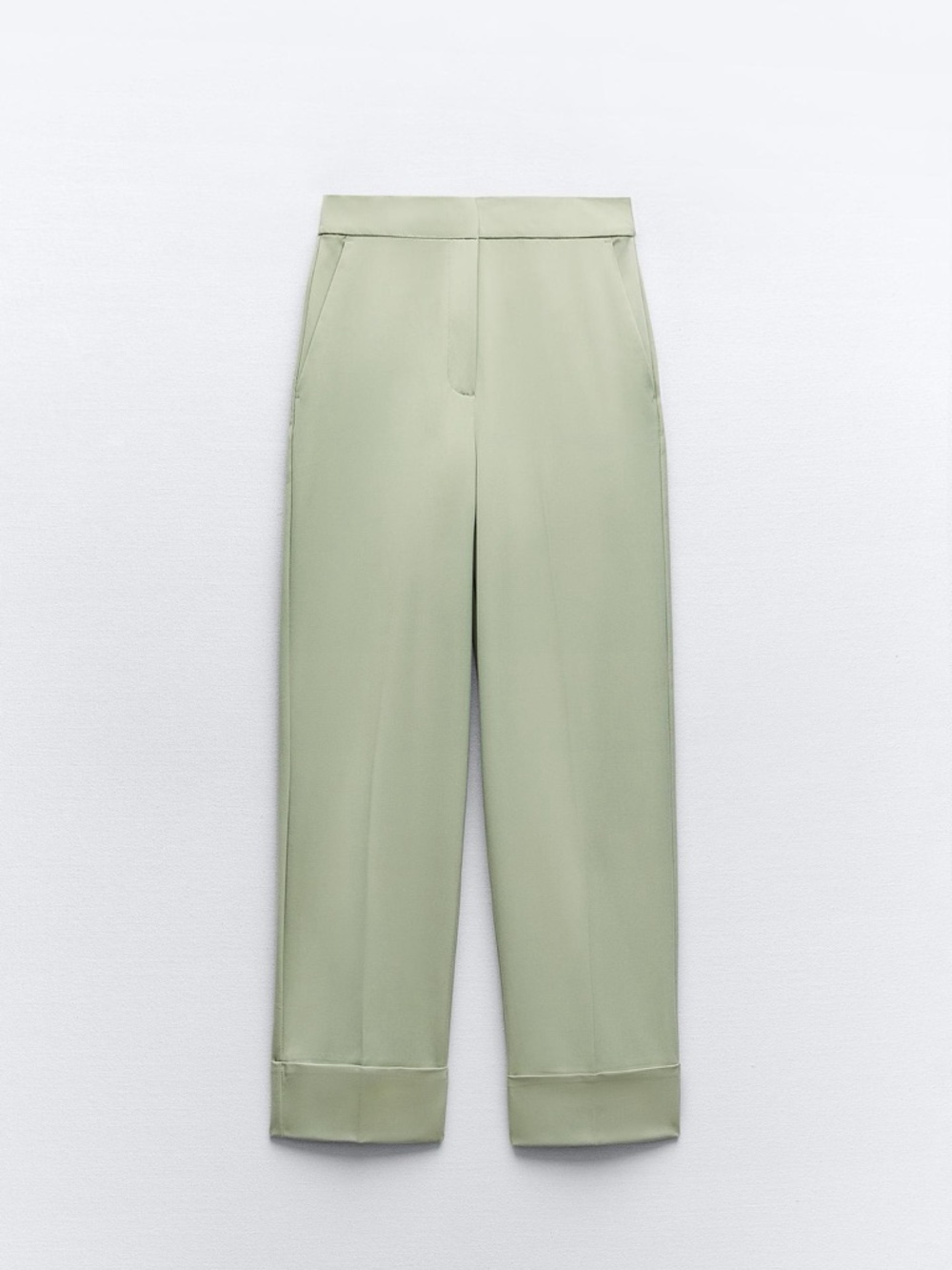Zara Straight-Leg High-Waist Pants in Sage